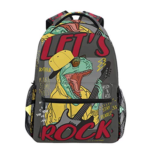 Cool Rock Roll Dinosaurio Mochila para Niños Niñas Estudiantes Hombro Mochilas Portátil De Escolar Viaje Cover