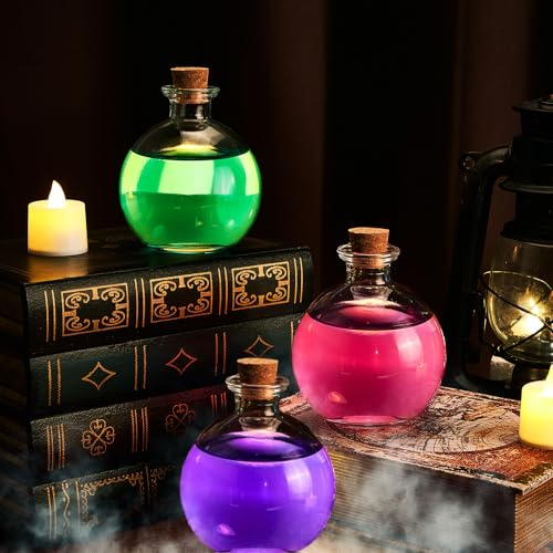 Tessco 3 Pcs Spherical Potion Bottles Round Glass Bottles Clear Potion Jars Large Decorative Witch Bottles For Halloween Christmas Costume Props Diy Crafts Decoration cover
