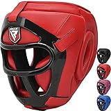 RDX Headgear for Boxing MMA Training, Maya Hide Leather with Removable Face Grill, Cheeks Ear Mouth Headgear for Muay Thai Grappling Sparring Kickboxing Karate Taekwondo Helmet