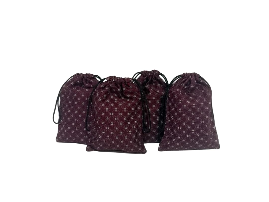 Cu’rah Upcycled Cotton Drawstring Potli Pouch Combo (Pack of 4) | Handmade Fabric Bags for Travel, Makeup, Gifting, Festive & Organised Living | 5.5 x 8.5 Inches-image-44