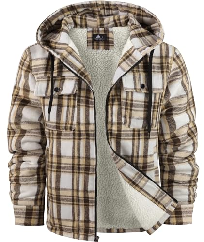 Image of ZITY Men's Flannel Hooded Jacket Fleece Sherpa Lined Plaid Shirts Jackets Zip Up Sweatshirt Hoodies for Men with 4 Pockets