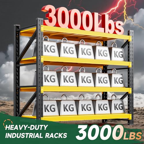 Image of Letaya 3000LBS Heavy Duty Storage Shelves,70 inch H Metal Garage Shelving Units,4 Tier Large Tall Industrial Shelving,Adjustable Utility Rack Shelf for Warehouse,Basement (Yellow, 48 inch W x 24 inch D x 70 inch H)