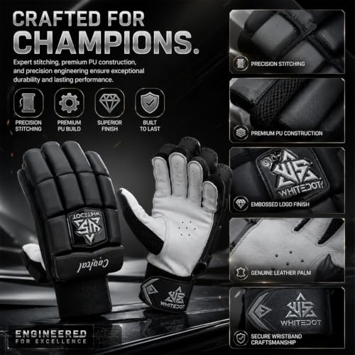 Image of Whitedot Capital PU Cricket Batting Gloves (Black Mens /Adult Right Hand)