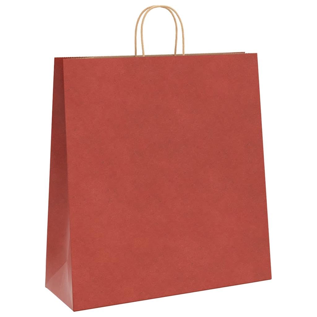 Bolsas de papel con asas de cuerda de papel, color rojo, 45 x 17 x 48 cm, 250 unidades, papel de estraza para regalo, fiesta, celebración, cumpleaños, boda, Navidad, Pascua, bautizo
