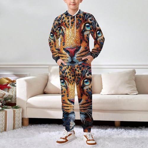 Boy's Girl's Hooded Tracksuit Pullover Sweatshirt Jogging Pants Sweatsuit, Leopard Patterns Art3