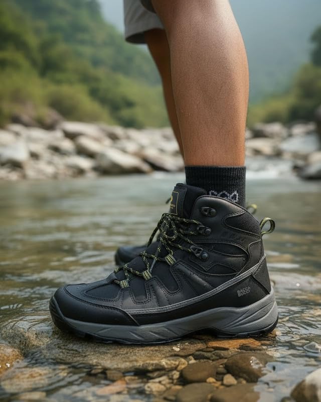 Image of Bacca Bucci Men's Mid-Top Trekking Boots with Rugged Grip Sole, Padded Ankle Support & Secure Lace-Hook Closure