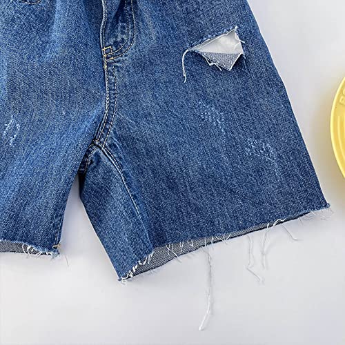 Calça jeans infantil de cambraia para meninos e meninas, Azul, 3-4T