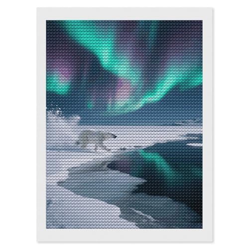 Peinture diamant 5D adulte débutant motif ours polaires et aurores boréales