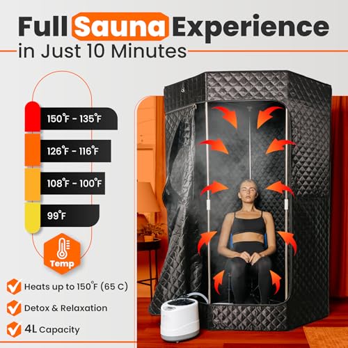 Portable Steam Sauna Box for Home, 5 Layer Waterproof, Portable Steam Sauna with 4L Steamer, Remote Control & Folding Chair, Indoor & Outdoor to Relax & Detox, 36" x 36" x 71" (Black) - Image 3