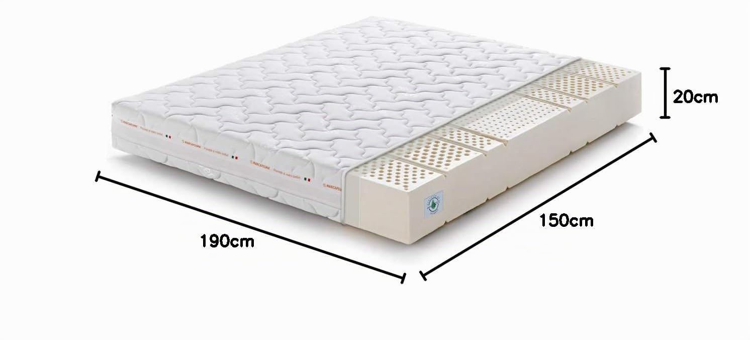 Marcapiuma - Colchón Látex Matrimonio 150x190 Alto 20 cm - SEVENLIFE 20 - H2 Medio - 7 Zonas Ergonómico Antiácaros Antialérgico - Funda desenfundable Silver - 100% Fabricado en Italia