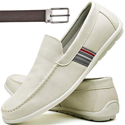 kit Sapato Social Drive Mocassim Masculino + Cinto (41, Branco/Gelo)
