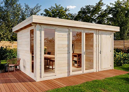 Alpholz Gartenhaus Aldo-28 C aus Holz (Naturbelassen) mit 28 mm Wandstärke, Größe: 540 x 420 cm, Pultdach