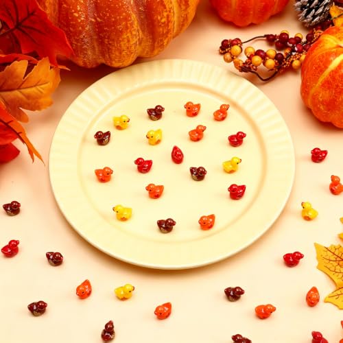 Image of JUNEBRUSHS 50Pcs Fall Mini Resin Ducks Thanksgiving Miniature Figures