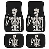 Yuuxorilu Car Mats for Women Gothic Cool Skeleton Skull Full Set of 4 Premium Car Front Rear Carpet Floor Mat Rock and Roll Designs Car Stuff for Women Auto Car Foot Carpet