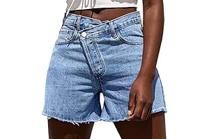 Womens Crossover Jean Shorts | Trendy Denim High Waist Curvy Summer Shorts