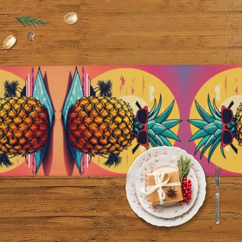 Chemin de table ananas lin imprimé haute qualité pour grand mariage - 6