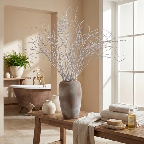 Image of Norme 10 Pcs 47.2 Inch Lifelike Curly Willow Branches for Vases Artificial Decorative Dried Twigs Tall Plastic Vine Bendable Stick for DIY Plant Farmhouse Wedding Indoor Home Hotel Decor(White Green)