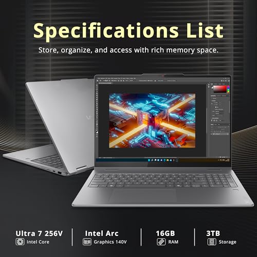 Image of Lenovo Yoga 7i 2-in-1 16 inch 2K Touch Laptop, Intel Core Ultra 7 256V, 16GB LPDDR5X, 3TB(2TB SSD+1TB Docking Station), Intel Arc Graphics, Backlit KB, Fingerprint, Copilot+ PC, Wi-Fi 7, Win 11, Gray