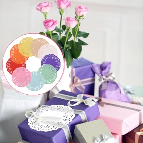 Sliverdew 583525_1_XKHMTTGU Small Round Paper Doilies, 180 Pcs 3.5 Inch Colored Lace Paper Doilies Mini Paper Doilies Disposable Paper Placemats Round Lace Doilies thumb #4