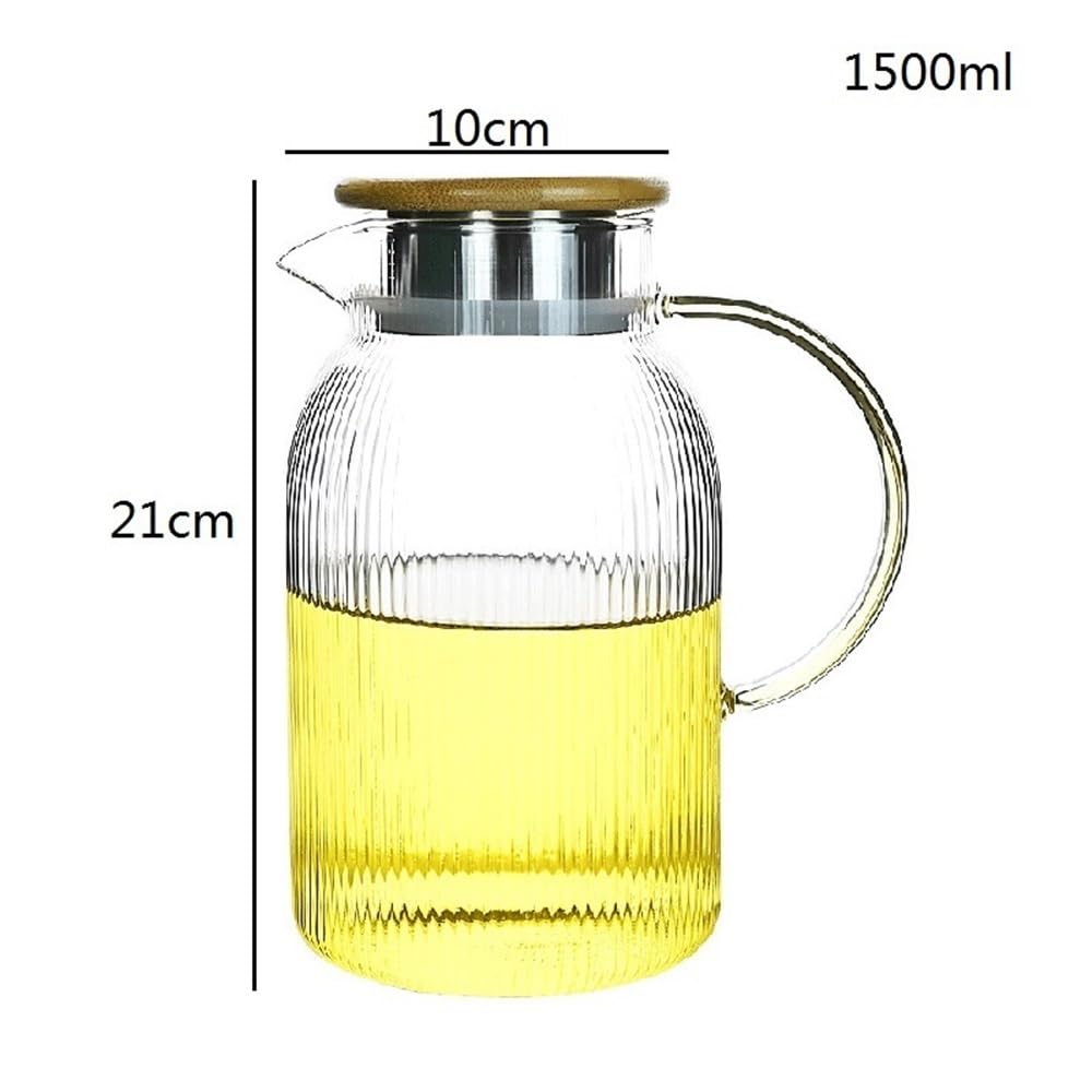 Jarra Jarra de agua vidrio 1500 ml con tapa asa | Tetera resistente al calor Hervidor de agua fría y caliente