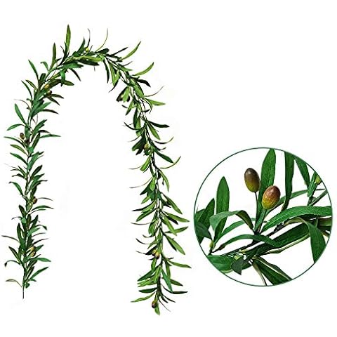 GWOKWAI Artificial Olive Leaf Garland, Olive Branch Wreath Ivy Vines Leaf Greenery Ornament for Wedding Backdrop Home Indoor Outdoor Wall Party Decoration Cover