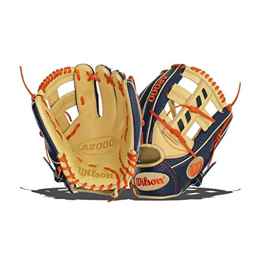Wilson A2000 11.5-Inch SuperSkin Baseball Glove, Navy/Blonde/Orange, Left (Right Hand Throw)