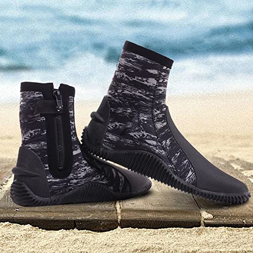 Wasserschuhe, 5 mm Neopren-Tauchstiefel, warmer Neoprenanzug-Stiefel mit rutschfester Gummisohle, schnell trocknende Surfschuhe für Pool, Schwimmen, Surfen, O142B Camouflage 44# Cover
