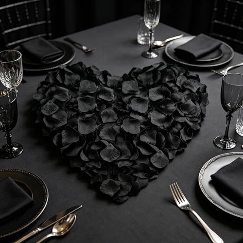 Image of 300PCS Fake Rose Petals for Romantic Night Romantic Festive Atmosphere Creation for Marriage Proposa Wedding Valentine's Day Decoration Party Activities (Black)