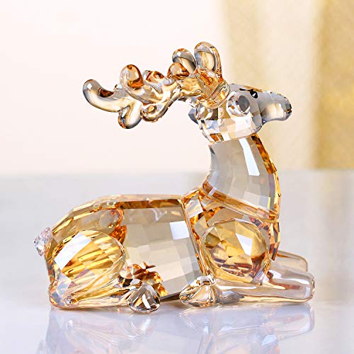 Dojoz Crystal Deer Animals Lovely Elegant Craft Decorations For Home Ornaments Christmas Collectible Birthday Gifts Reindeer Figurines (Gold) #TOP1