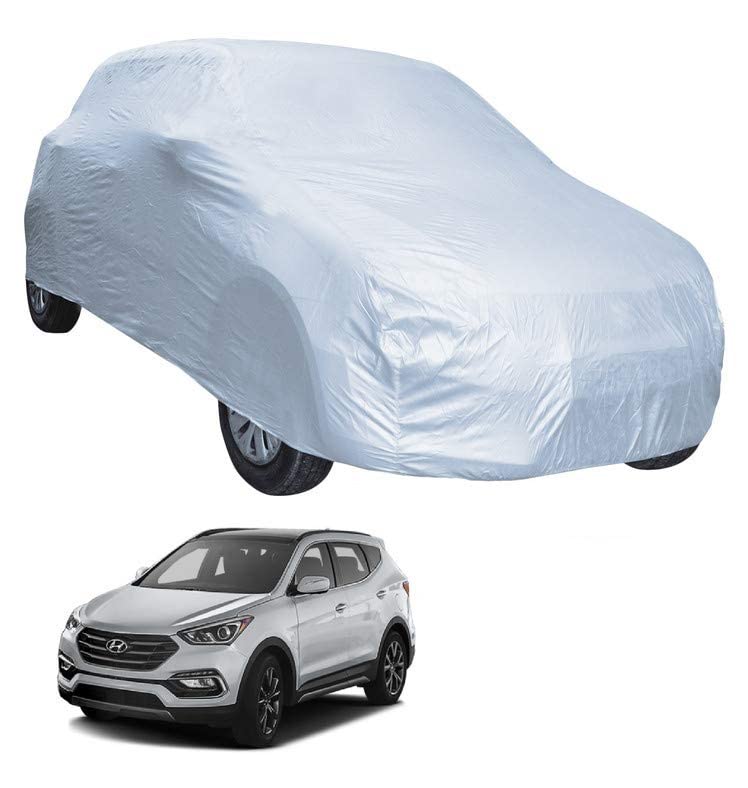 Image of Auto Hub Car Cover Compatible with Hyundai Santafe with Weather Proof, Triple Stitched, Santafe Car Cover- Plain Silver