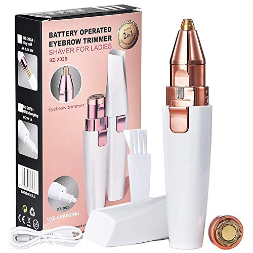Portable Eyebrow Razor for Women, Rechargeable Eyebrow Trimmer & Facial Hair Remover for Women 2 in 1, Painless Removal with Built-in LED Light