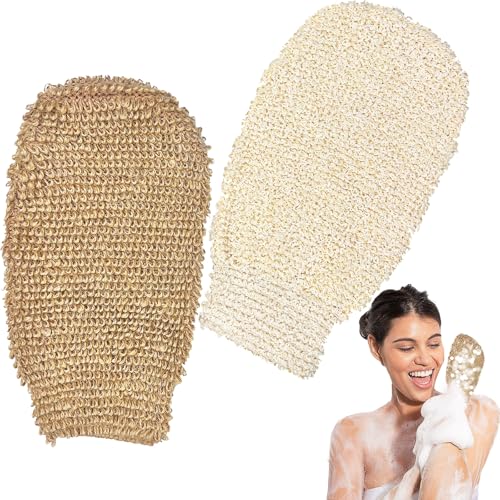 Guante Exfoliante Cuerpo de Yute,2 Piezas Manopla Exfoliante Baño,Guante Exfoliante Corporal Crin Guantes de Ducha Exfoliating Glove para Limpiar Euerpo,Spa,Masaje,Exfoliación