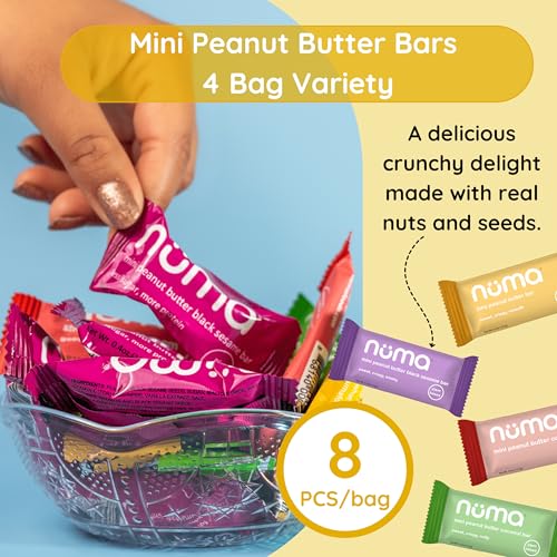 Image of Mini Peanut Butter Bars Variety Pack - Vegan, High Protein, Low Sugar, Low Calorie, All Natural, Gluten Free - Crunchy Plant Based Snack - 4 Bags with 8 Individually Wrapped Pieces
