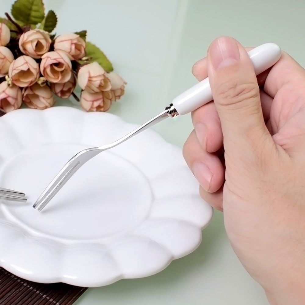 5.8inch 18-10 Stainless Steel White Porcelain Handle Double Prong Fork Fruit Fork Fine Mirror Tea Fork, sus304 2-Tines Fork Party Dessert Forks, Appetizer, Cocktail, Pastry, Cake, Salad (6)