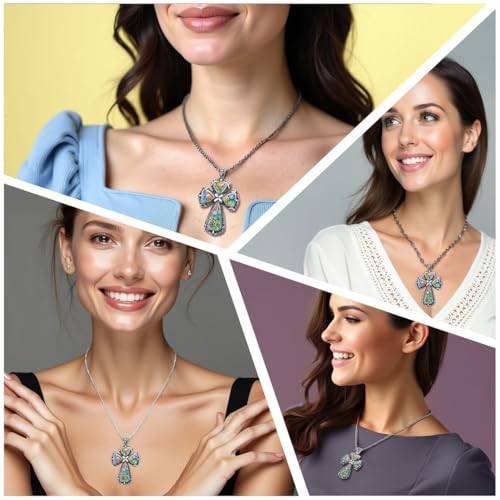 Colorful Rainbow Cross Necklace for Women Men Black Oxidsized Murano Style Millefiori Glass Flower Stainless Steel Chain Size 20" Catholic Faith Christian Jewelry Religious Birthday Gifts for Womens2