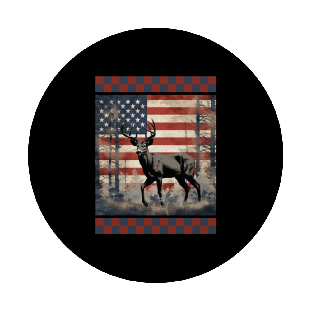 American Flag Hunting Traditional Camo Deer Silhouette Hunte PopSockets Swappable PopGrip, Black - Image 3