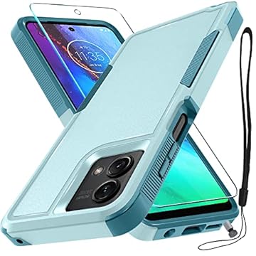 Capa para Motorola Moto G Stylus 5G 2023 [não serve para a versão 4G ou 2022], capa protetora resistente à prova de choque com alça de cordão e protetor de tela de vidro temperado, verde menta 2023