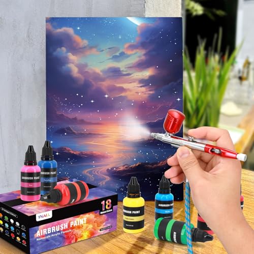 Conjunto de tinta para aerógrafo, 18 cores, tinta acrílica à base de água