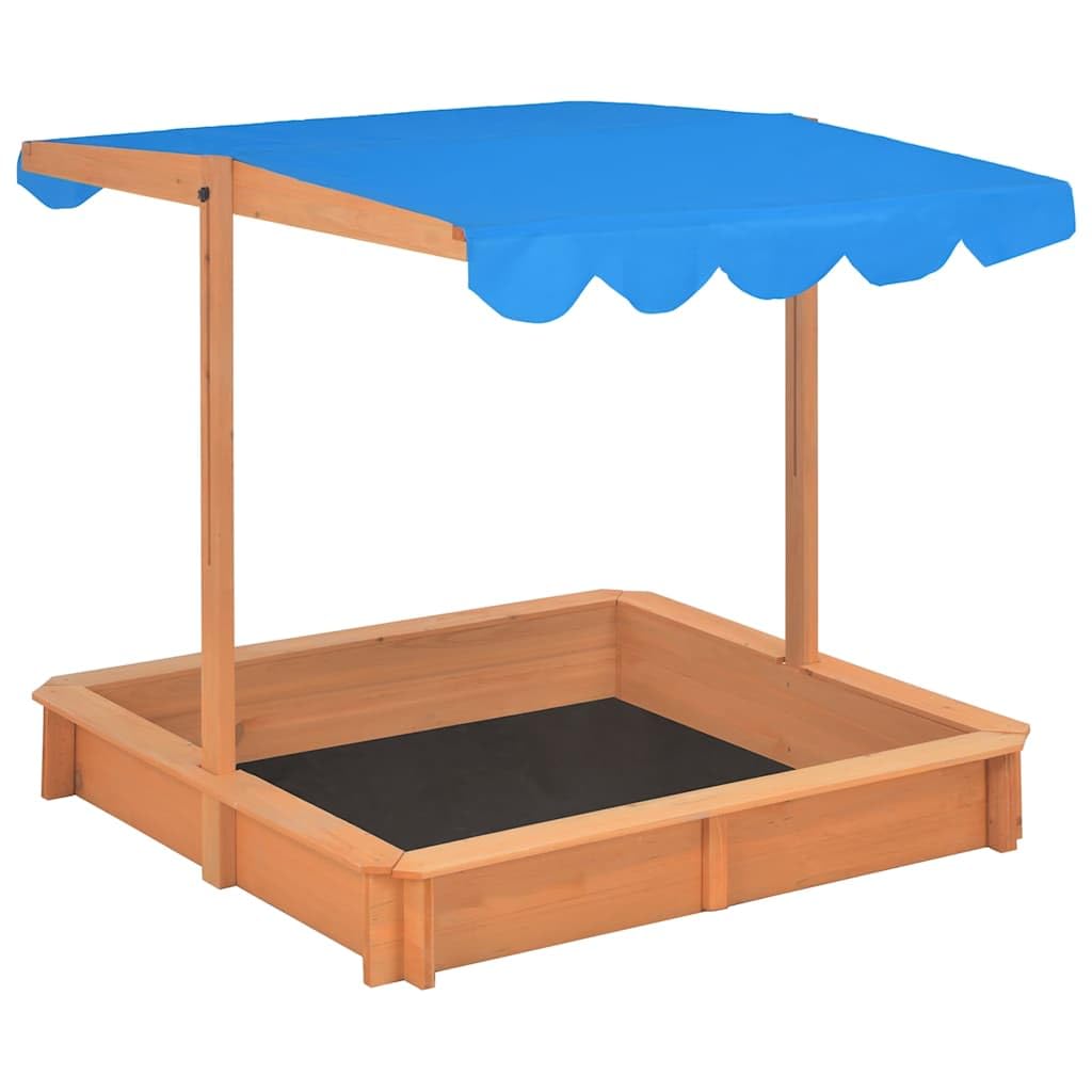 Bac à sable en bois de sapin avec toit réglable, protection UV50, 115 x 115 x 115 cm, aire de jeux d'extérieur pour enfants, tout-petits, jardin, terrasse, balcon, avec banc et housse