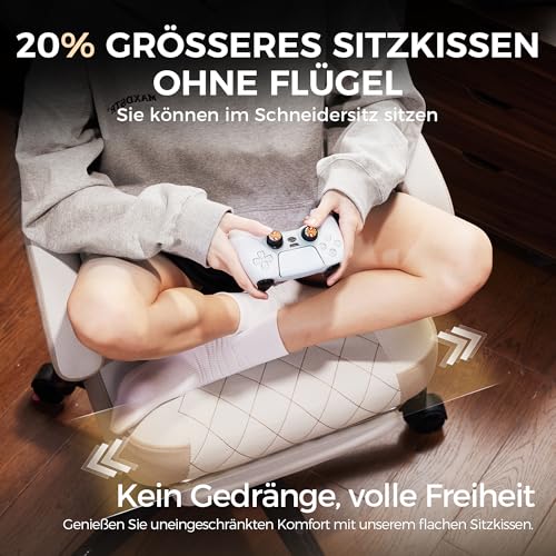 Dowinx Gamingstoel, stof met lentekussen, lendensteun, bureaustoel met voetensteun voor volwassenen, ergonomische gamingstoel, groot en hoog, voor kantoorgaming, 135 kg, beige - Afbeelding 4