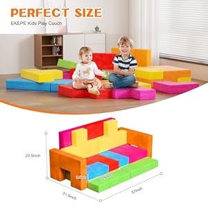 18pcs Modular Kids Play Couch Blocks Theme Foam Kids Couch for Playroom Bedroom Living Room Multifunctional Toddler Couch Convertible Sofa and Floor Cushion for Boys Girls Playing Sleeping