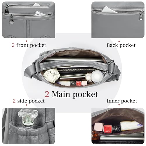 Women Soft PU Leather Shoulder Handbag Multi Pocket Crossbody Bag Ladies Medium Roomy Purses Fashion Tote Top Handle Satchel (Grey)4