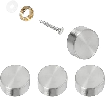 Alpha 22mm Screw Covers Caps Decorative (Solid Brass Construction) Mirror Screws Fasteners, Brushed Stainless Steel_M