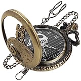 Realpoo Bronze Nightmare Before Christmas Arabic Numerals Quartz Pocket Watch,Pocket Watch Chain for Men Birthday Christmas Halloween Gifts
