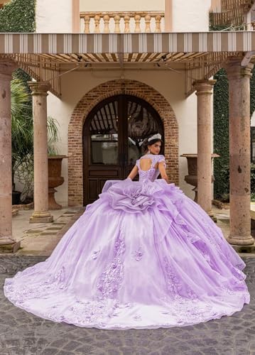 Lace Appliques Quinceanera Dresses Glitter Beaded Ball Gown Sparkly Puffy Tulle Quince Dresses with Removable Straps2