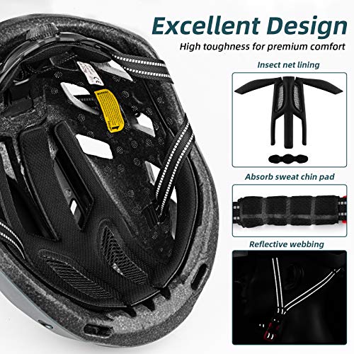 Adult Bike Helmet Men Women, Adjustable Size Lightweight Helmets with USB Rechargeable Rear Light and Magnetic Goggles… - Image 8