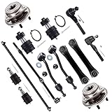 SCITOO 14-PC SET Suspension Kit For Jeep TJ Wrangler Front Lower Control Arm Lower Upper Ball Joint Front Inner Outer Tie Rod End Drag Link Front Sway Bar End Link Wheel Hub Bearing