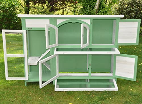 nanook Premium Kaninchenstall, Hasenstall Jumbo XXL besonders groß mit Seitenaufgang für mehr Platz - ideal für draußen - Wetterfest extragroß 138 x 48 x 109 cm grün Weiss