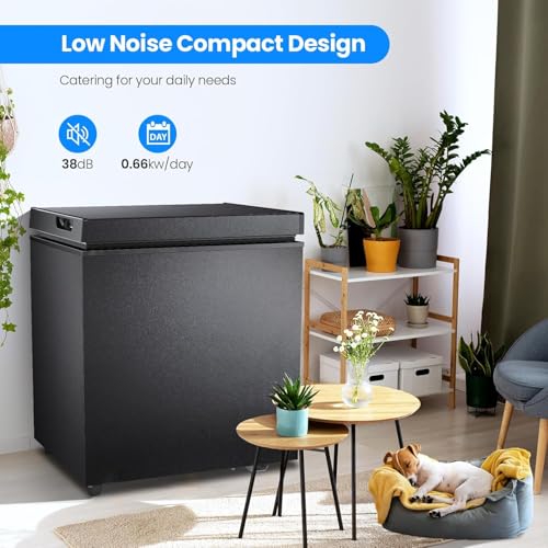 Kismile 1.8 Cubic Feet Chest Freezer with Removable Basket Free Standing Top Open Door Compact Freezer with Adjustable Temperature for Home/Kitchen/Office/Bar