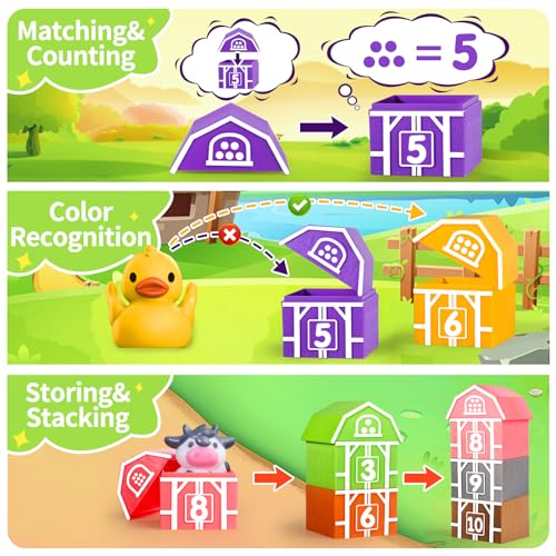 Image of Oriate Farm Animal Learning Toys for Toddlers 1,2,3 Year Old, 20Pcs Farm Animals Montessori Toy for Counting Sorting Color Recognition & Matching, Finger Puppets & Stacking Toys 12M+